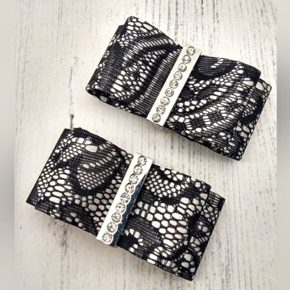 Vintage Rhinestone Lace Shoes Clip On Shoe Bow Accessories - Picture 1 of 12